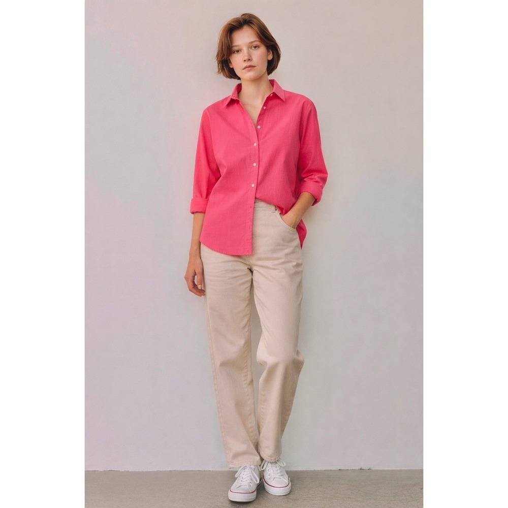 NWT Women's Pink Button Up Down Shirt blouse Cotton Long Sleeve Universal Thread